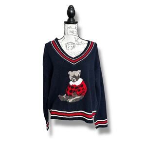 New Cupcakes and Cashmere Limited Edition Cozy V-neck Bear Sweater & Socks Large